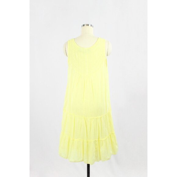 Vintage 00's JENNIFER LAUREN Yellow Cotton Voile Embroidered Tent Dress, Size L - Picture 3 of 12